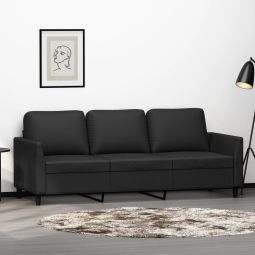 Sofá de 3 lugares 180 cm couro artificial preto se683016
