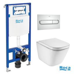 Cisterna roca duplo,botão pl1 cromado br com sanita suspensa roca the gap