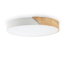 Plafon LED ø40cm 30w, branco e madeira, luz 3000k-4000k-6000k