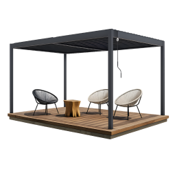 Pérgola bioclimática autoportante em alumínio cinza piana 4x3m