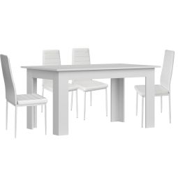 Conjunto mesa de jantar ou cozinha branco + 4 cadeiras de couro