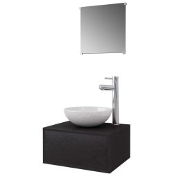Conjunto móveis casa de banho 4 pcs com bacia e torneira, preto
