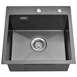 Pia de cozinha cinza-preta 45x45x19cm 1 tigela inox com sistema de drenagem