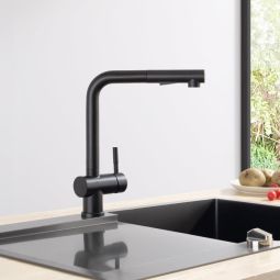 Torneira misturadora extraível para cozinha em inox preto - damall