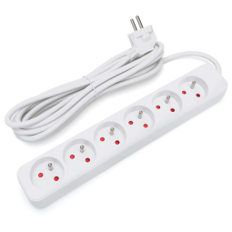 Aigostar régua extensor de 6 tomadas 16a 2p + t, cabo 3m, branco