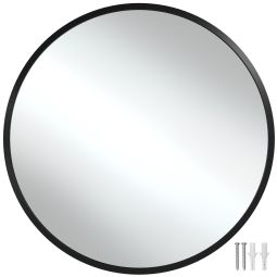 Espelho de parede redondo com resistente marco de alumínio ø50 cm, preto