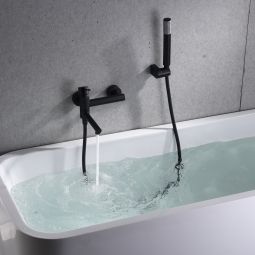 Misturador para banheira e chuveiro preto fosco em latão e zamak
