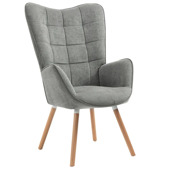 Poltrona escandinava - tecido cinza - pés em faia - 66x71x108 cm