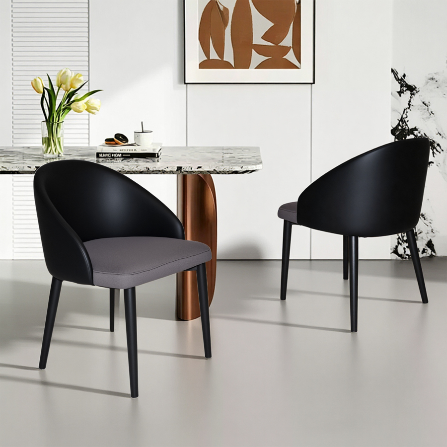 Conjunto de 2 sillas de comedor de piel sintetica gris con patas de acero