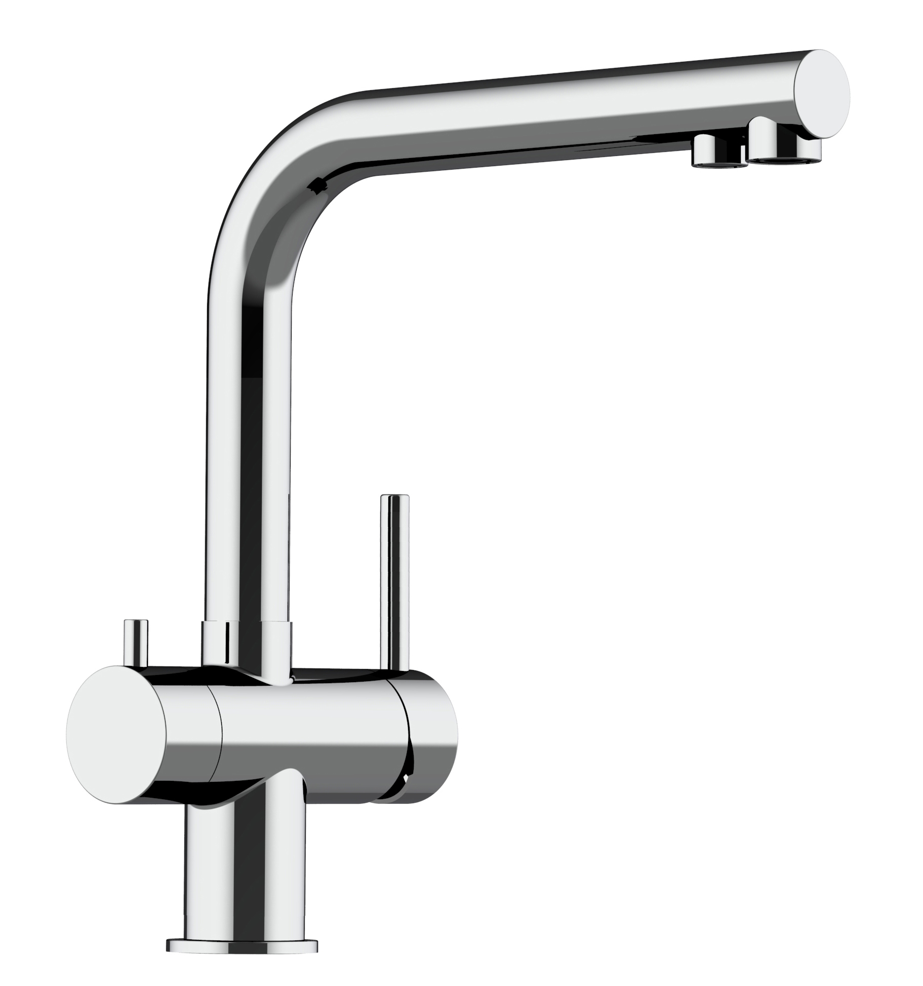 Torneira de cozinha 4 vias aço inox bico giratório em l, polido