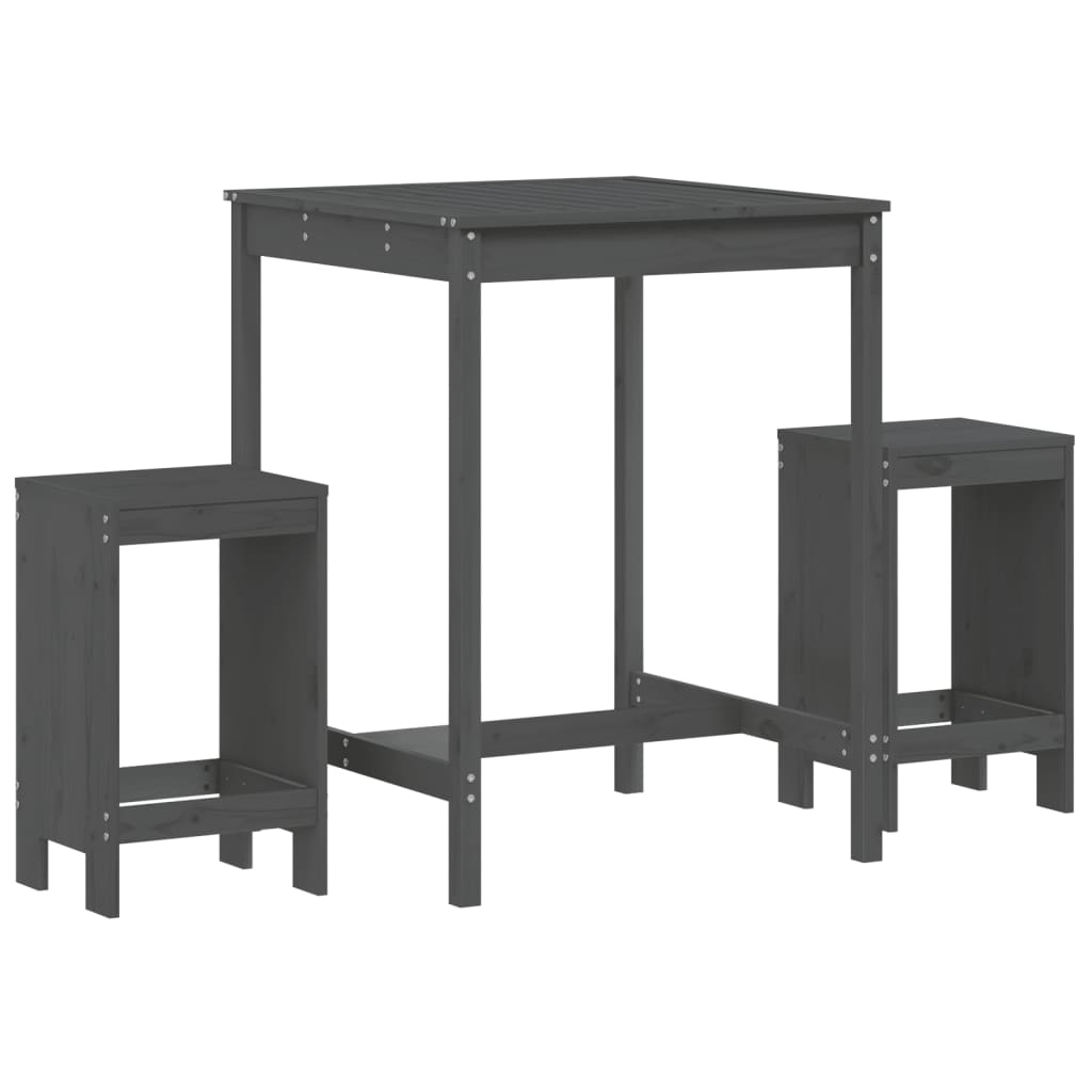 vidaXL set de mesa y taburetes altos jardín 3 piezas madera pino gris