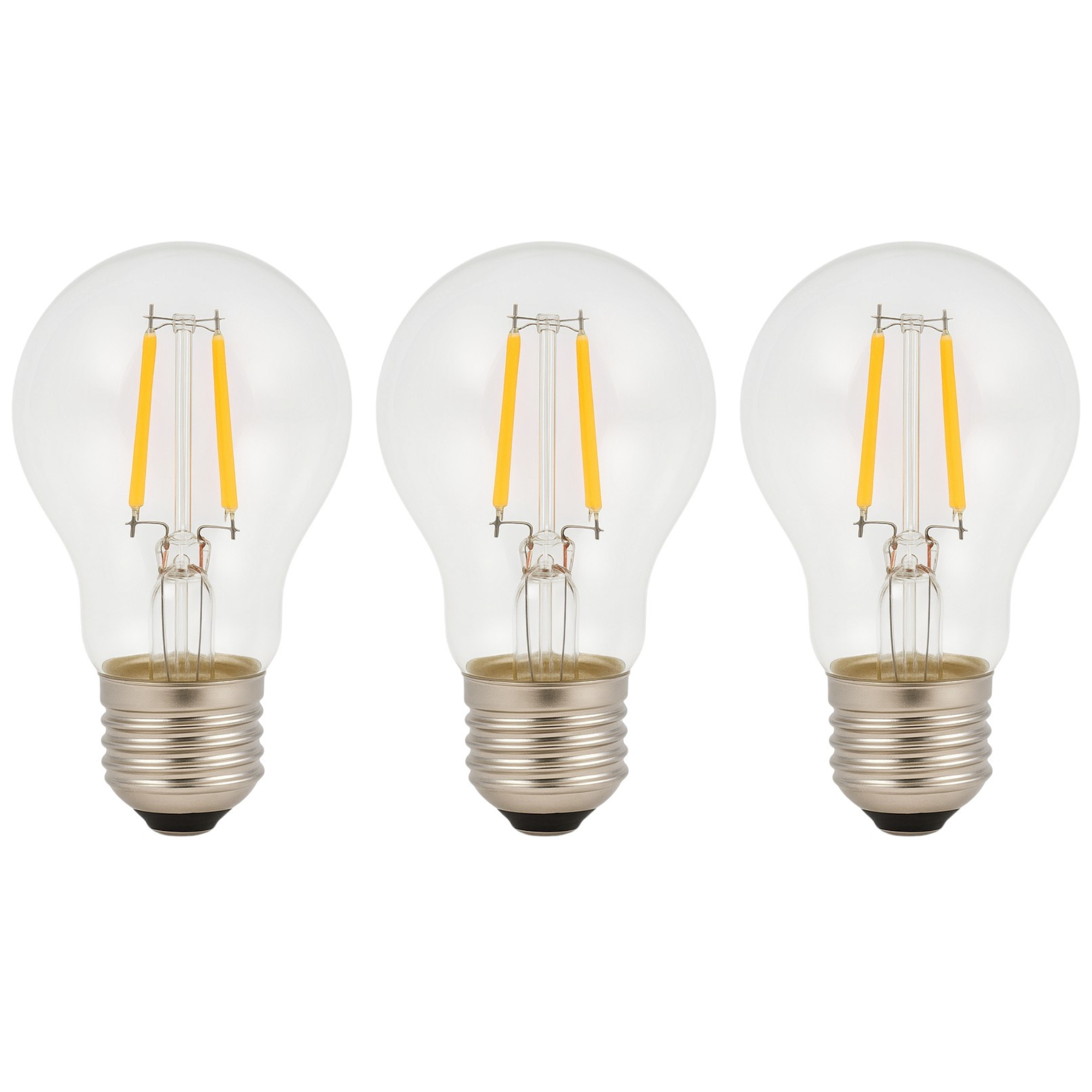 Pack x3 lâmpada LED a60 E27 filamento 4w 550lm. Luz quente 2700k