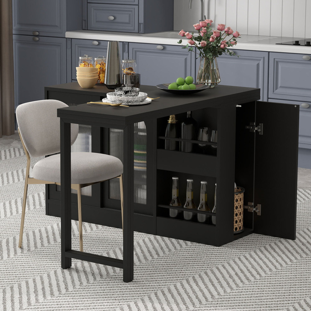Mesa de bar extensível com arrumação giratória 360° em mdf preta