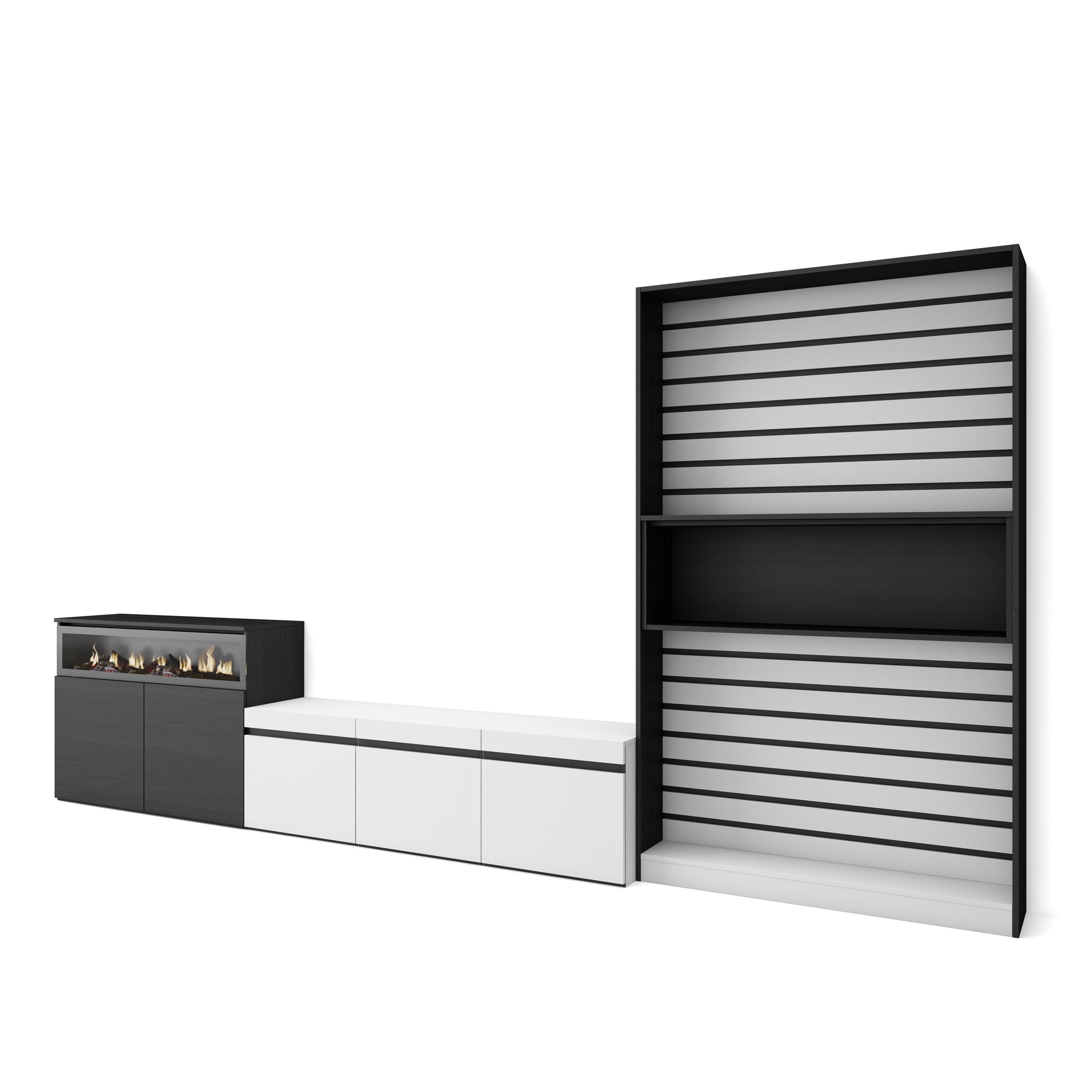 Móveis tv, 360x35x186cm, branco e preto, lareira eléctrica rf3190