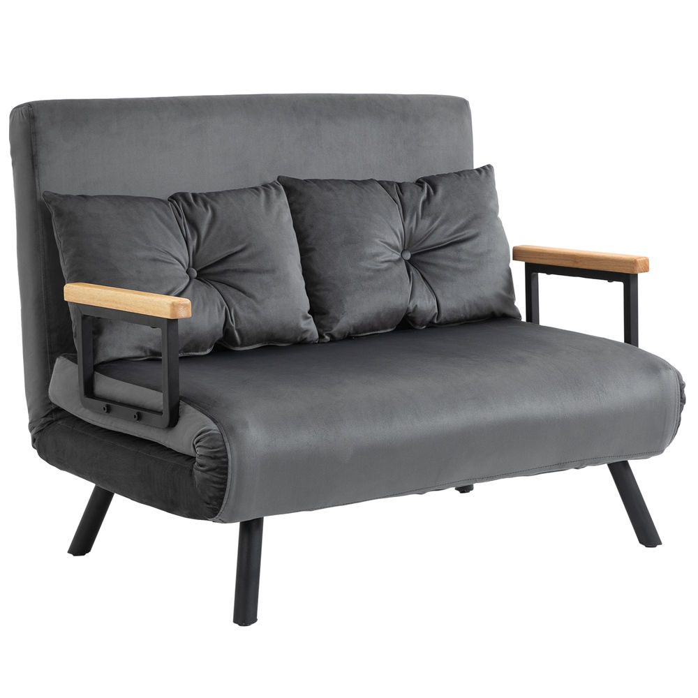 Sofá cama 102x73x81 cm aço, poliéster e madeira de borracha color gris