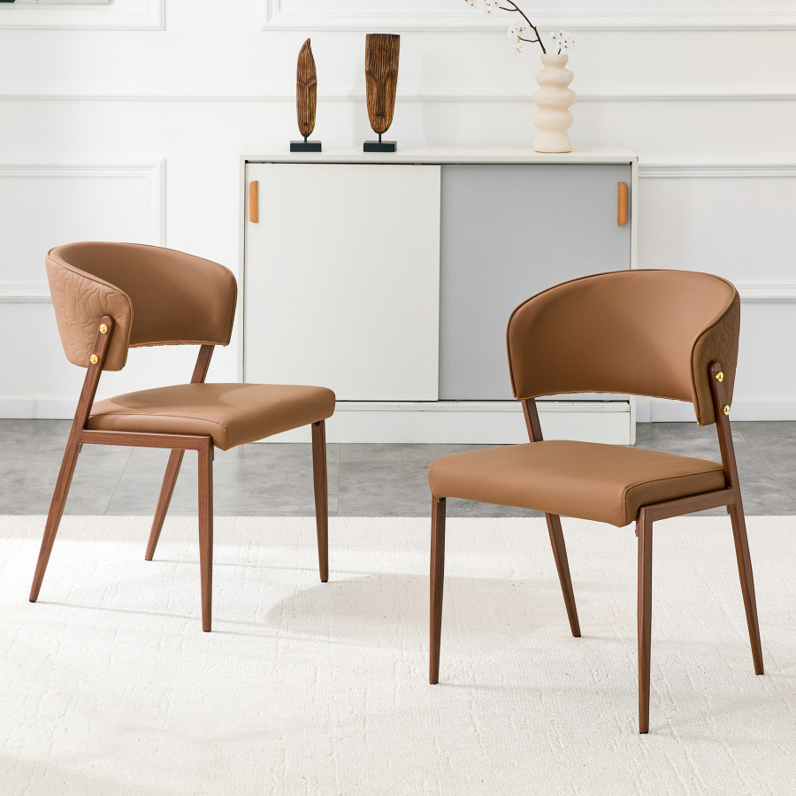 Silla comedor piel sintética marrón respaldo ergonómico patas metal