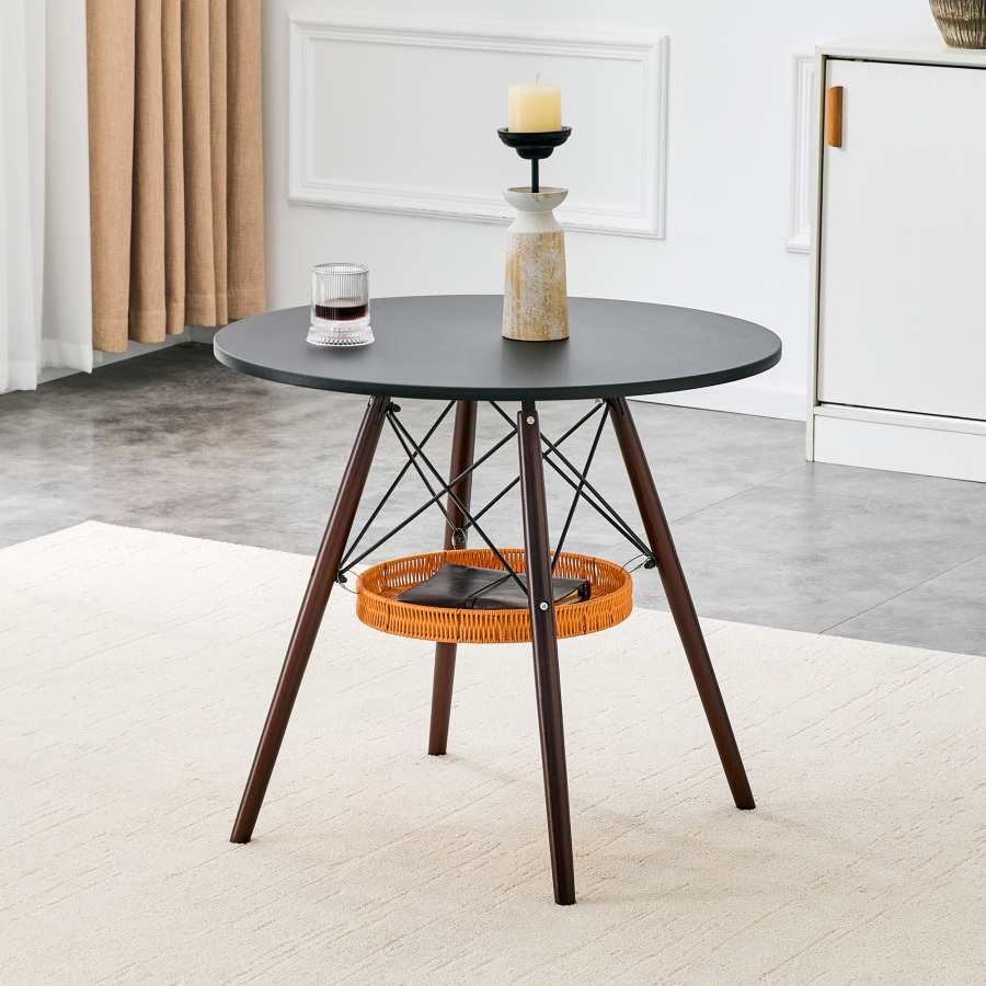 Mesa de jantar redonda com cesto preto nogal 80cm