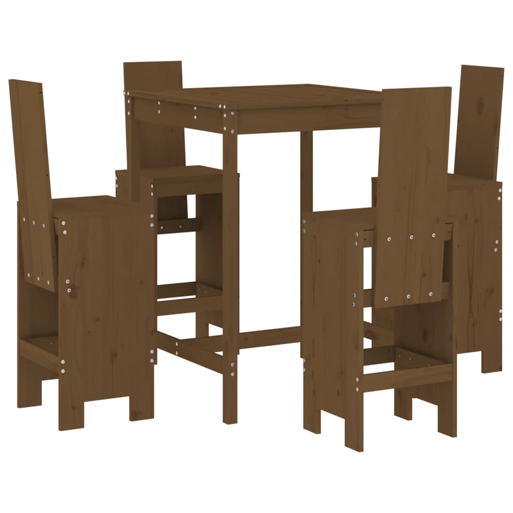 vidaXL mesa y taburetes altos de jardín 5 pzas madera pino marrón miel