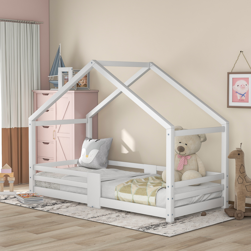 Cama casinha 90x200cm com proteção lateral madeira maciça – branco