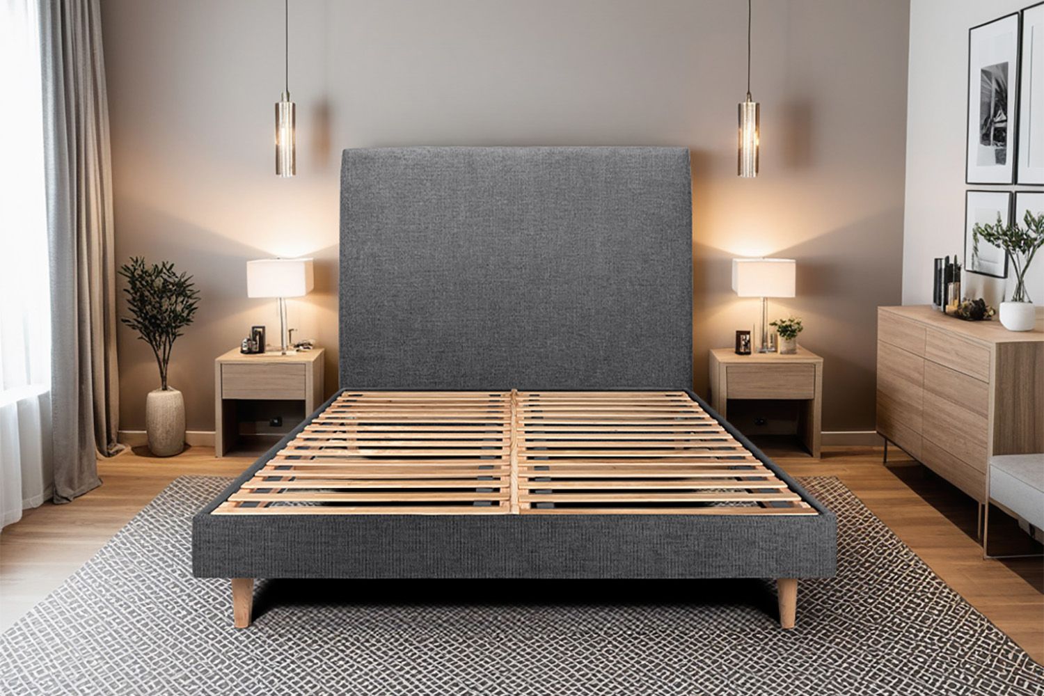 Cama de 160x200 cm com cabeceira estofada - tecido tela fosca - preto
