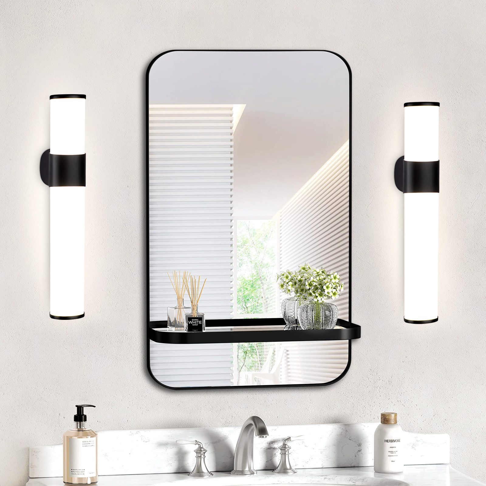 Nettlife luminária de parede com espelh LED preto 35x12.8（2er-set）