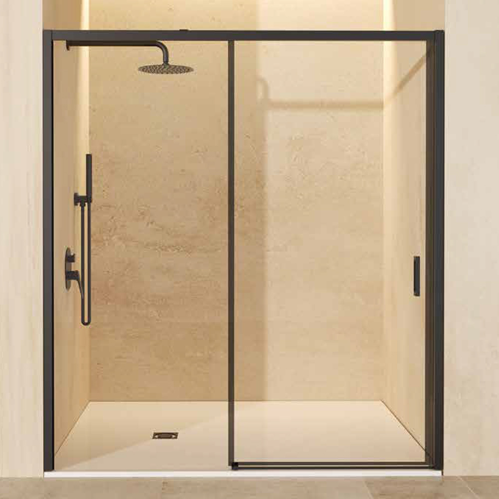 Porta de duche 1 porta e 1 lateral perfil preto 160cm (adap. 156,1-161)