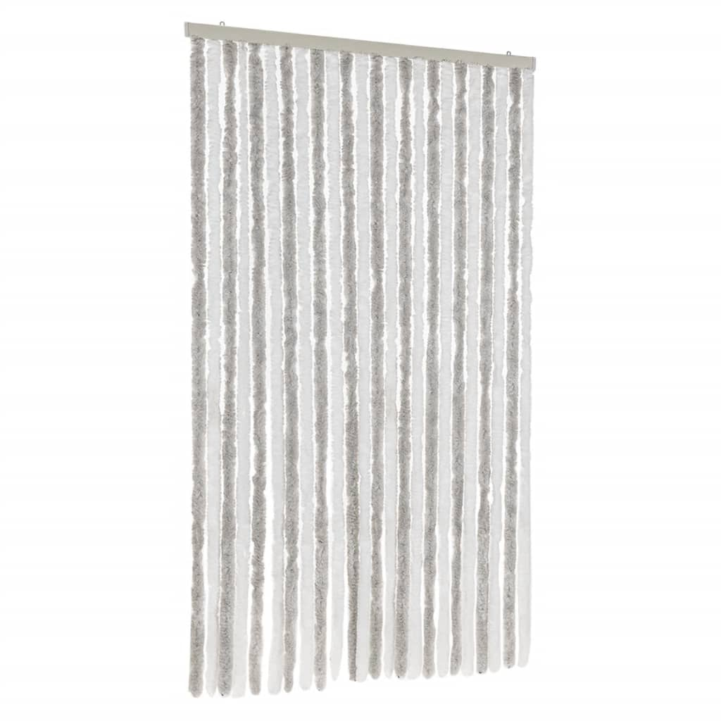 Cortina anti-insetos 100x200cm chenille cinzento-claro e branco