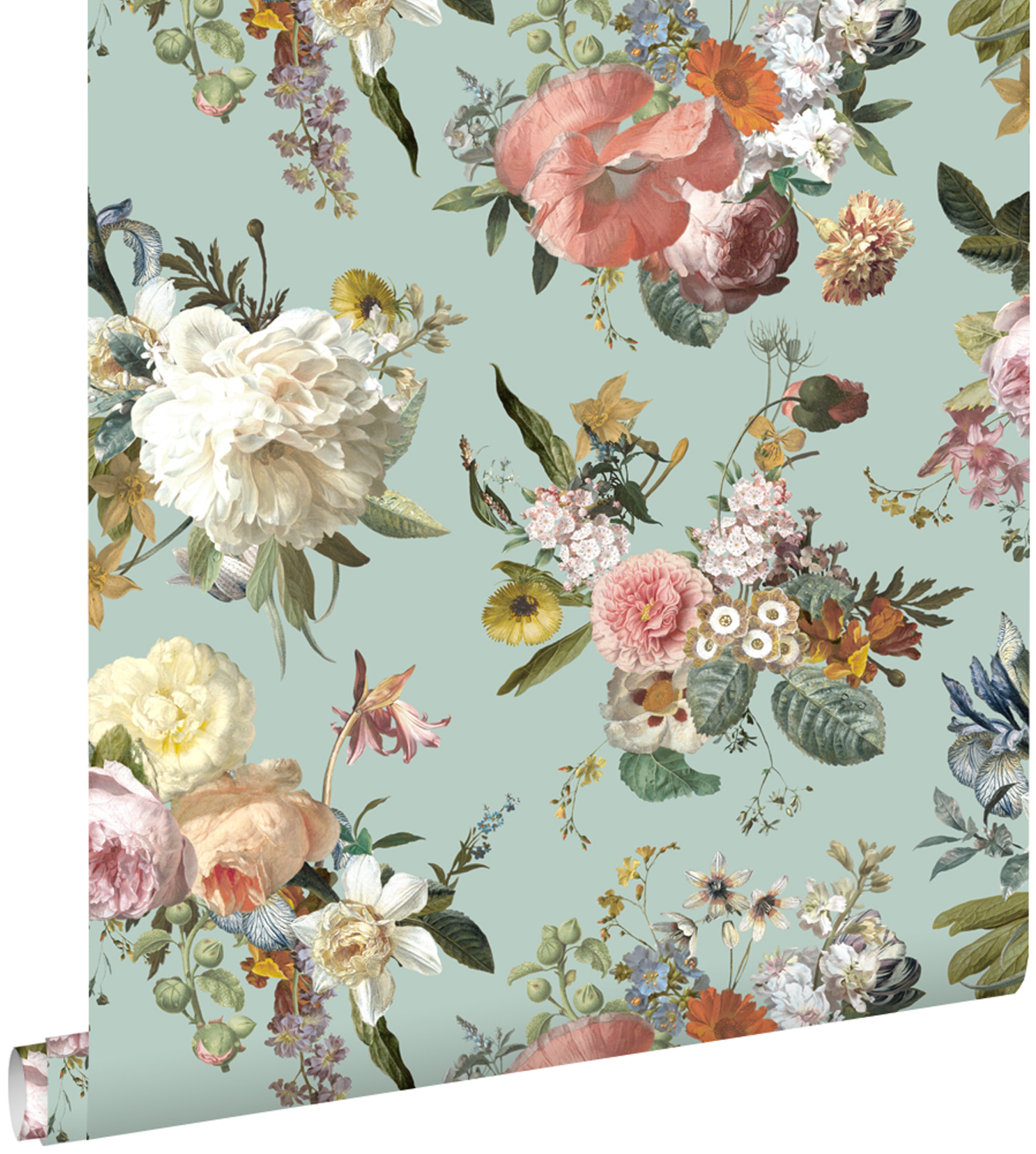Estahome papel de parede flores vintage verde acinzentado 53 cm x 10.05 m