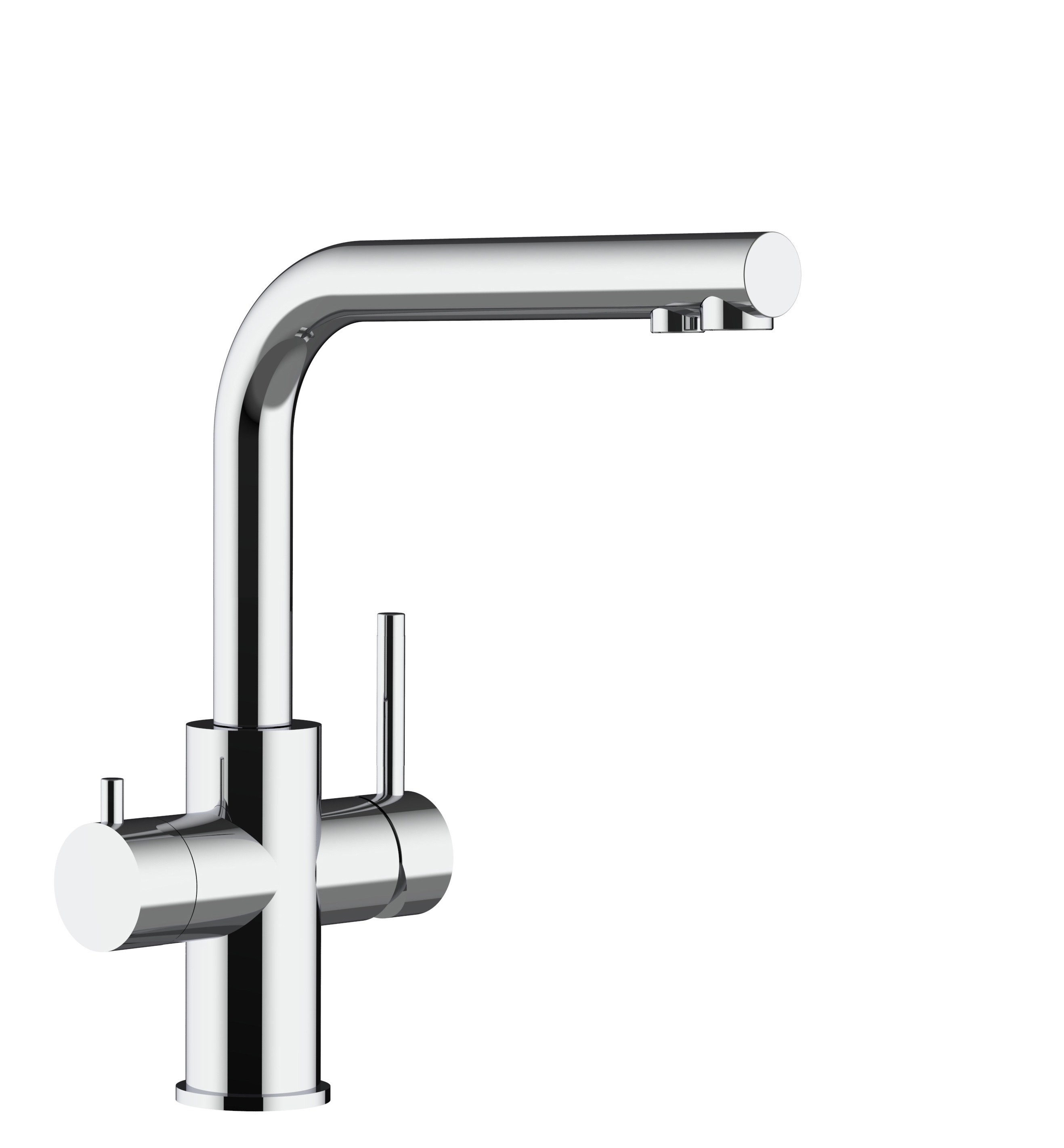 Grifo de cocina 5 vías en acero inoxidable pulido caño L bajo giratorio, FX