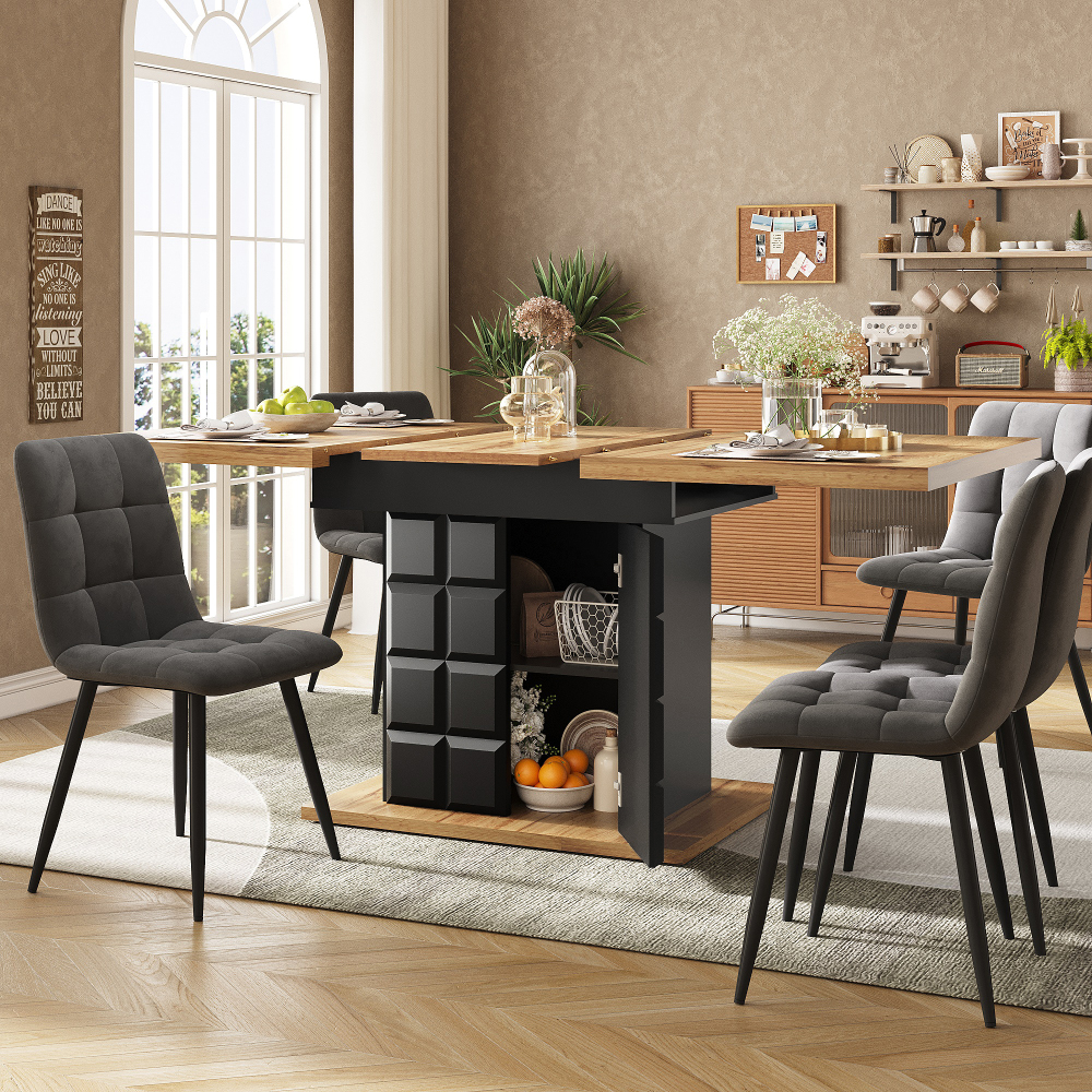 Mesa de jantar extensível 4 a 6 lugares preto 75x110x80cm