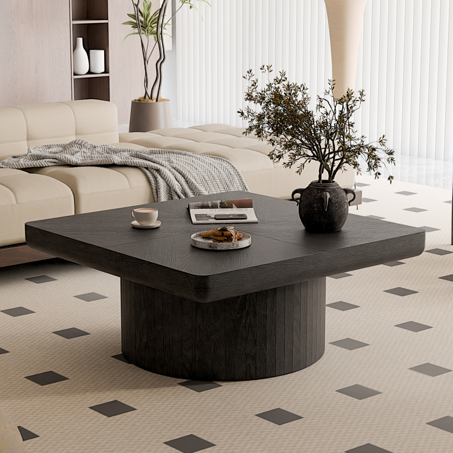 Mesa de centro quadrada madeira preto 18x86x86cm