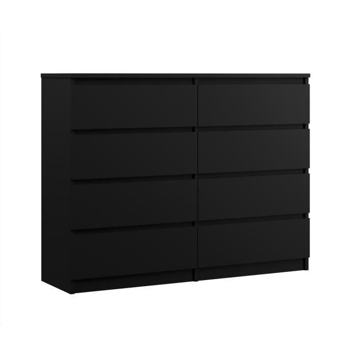 3xeliving - cómoda com 8 gavetões - preto mate 138 x 101 x 39 cm
