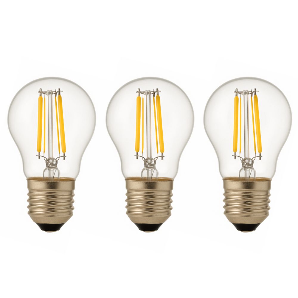 Pack x3 lâmpada LED g45 E27 filamento 4w 470lm. Luz quente 2700k