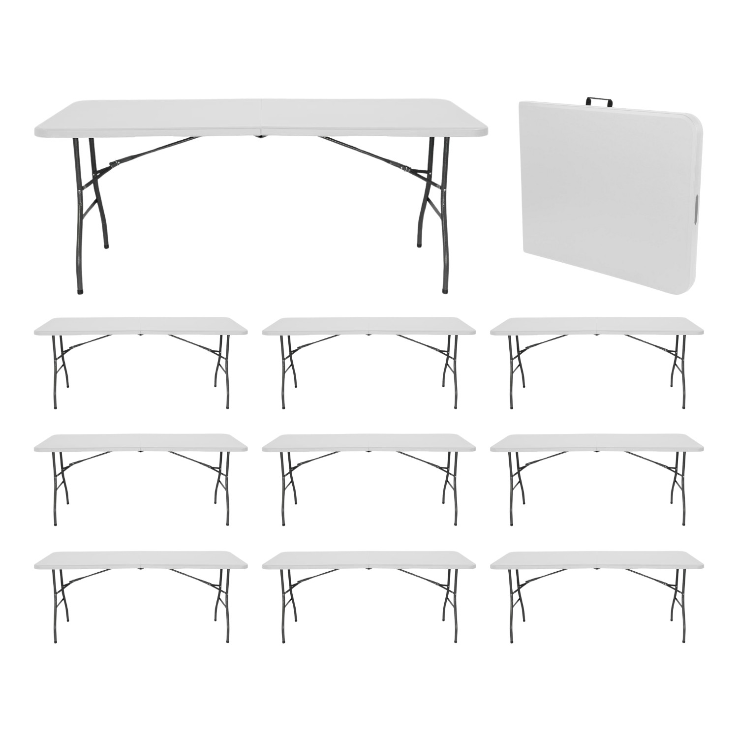 Megapack 10 mesas dobráveis ​​portáteis de resina 240cm brancas 7house