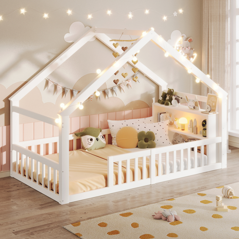 Cama infantil 90x190cm com arrumação madeira – branco