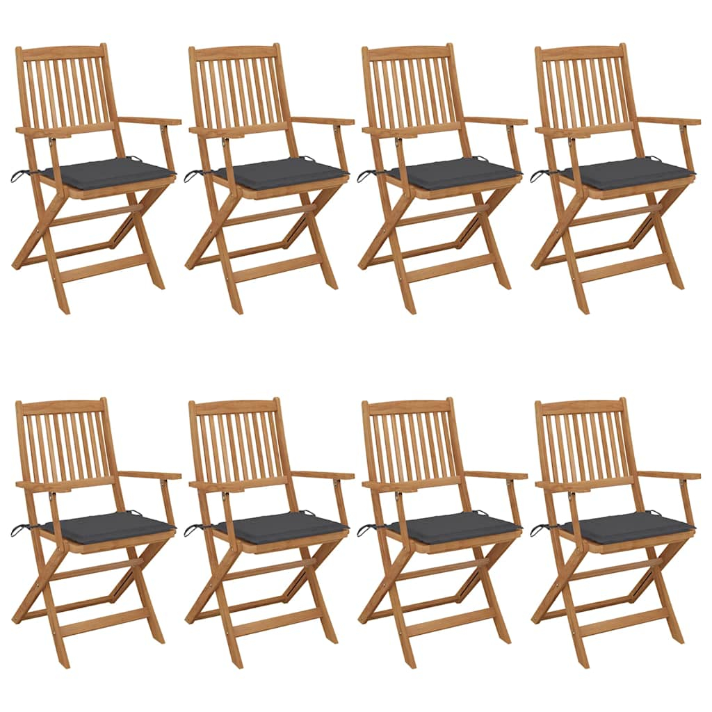 Cadeiras de jardim dobráveis 8 pcs c/ almofadões acácia maciça