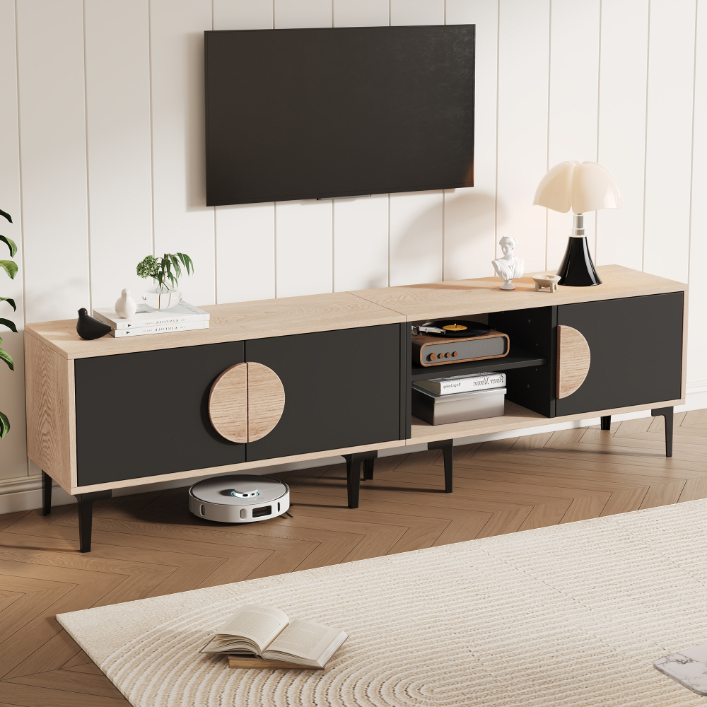 Móvel de tv madeira e preto 3 portas 49x180x35cm