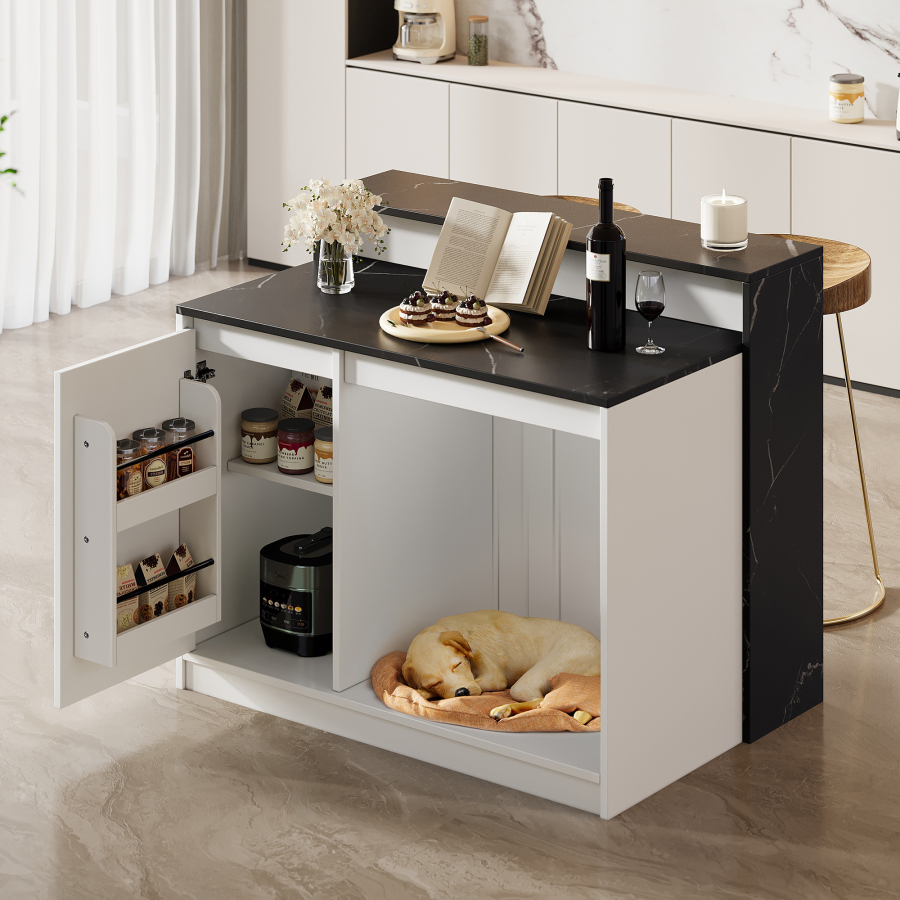 Ilha de cozinha com bancada e zona para animais branco 100x120x80cm
