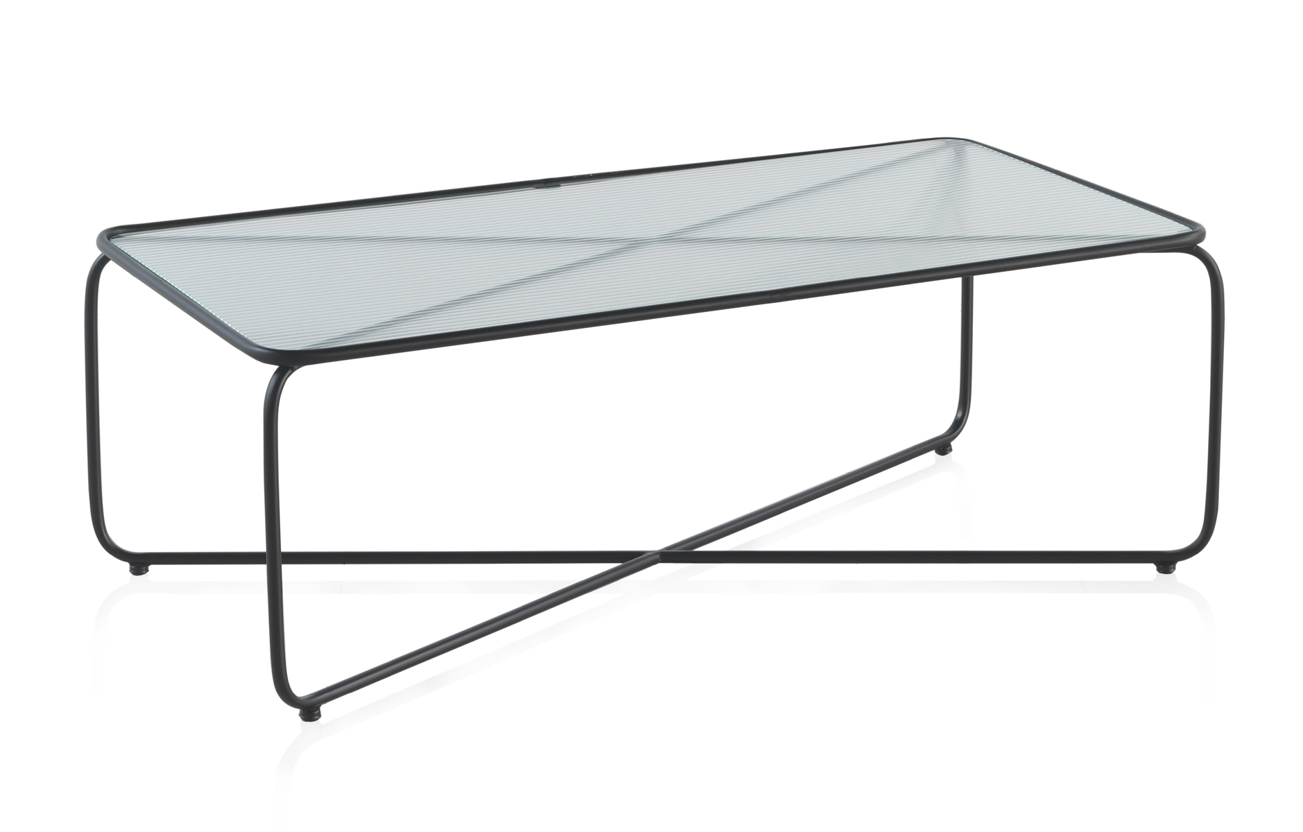 Mesa de centro de metal com tampo de vidro, 110x56x38cm