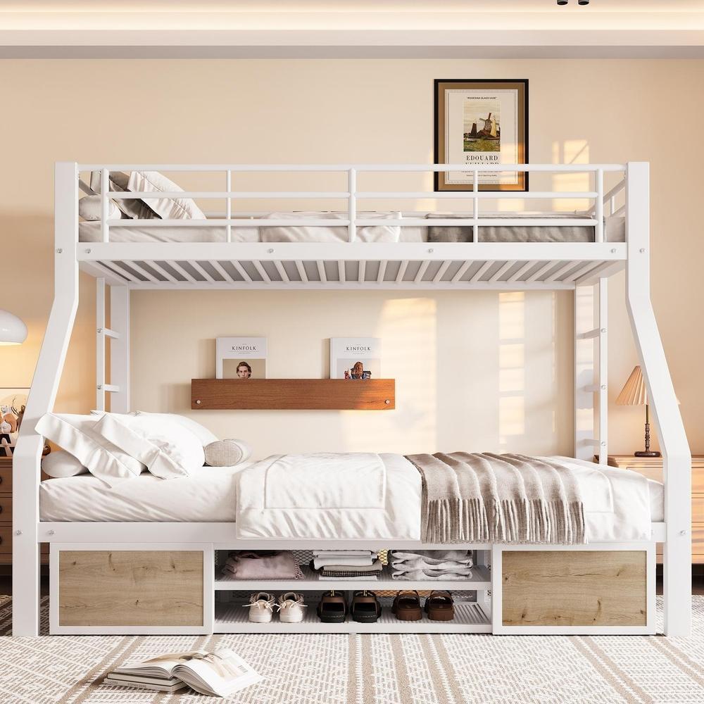 Beliche infantil 90x200 e 140x200cm com escada e arrumação, branco