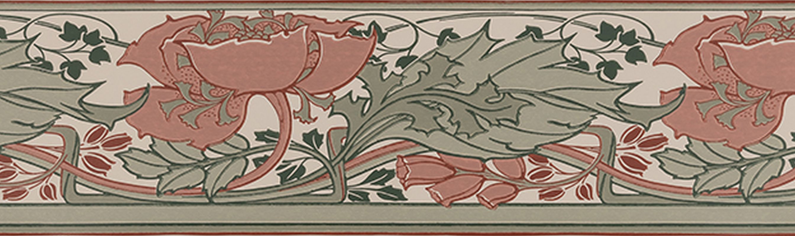 Borda do papel de parede flores vintage em estilo art nouveau terracota