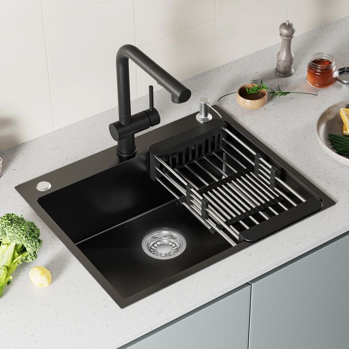 Pia 1 cuba - anycee max - 60x49cm - inox - cinza escuro - cesto de drenagem