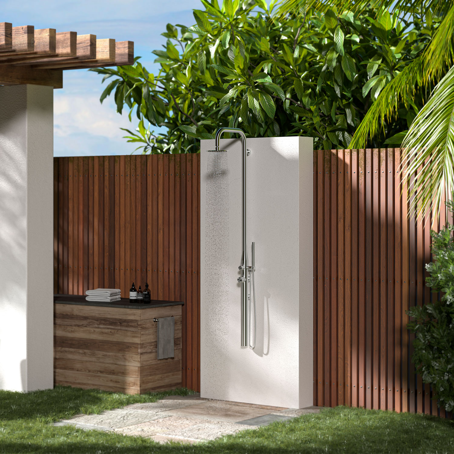 Chuveiro exterior de água quente e fria sined wall inox pula
