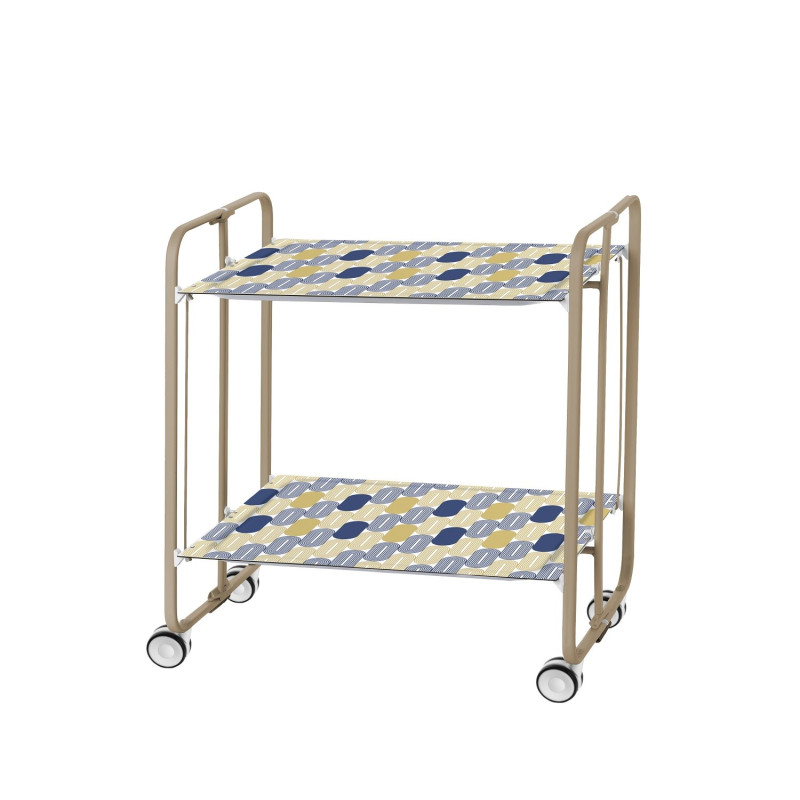Carrinho de serviço dobrável bauhaus, armação metal cor areia, 2 bandejas