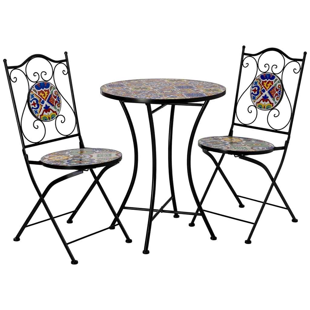 Mesa e 2 cadeiras, metal multicolorido, 60x60x75h cm, 38x46x90h cm