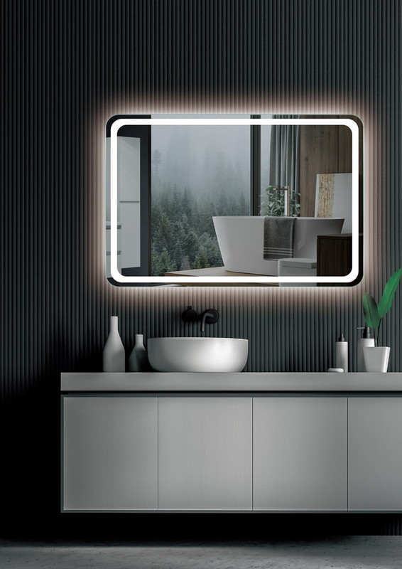 Espelhos de casa de banho LED retroiluminados com luz fria de 80 x 80cm