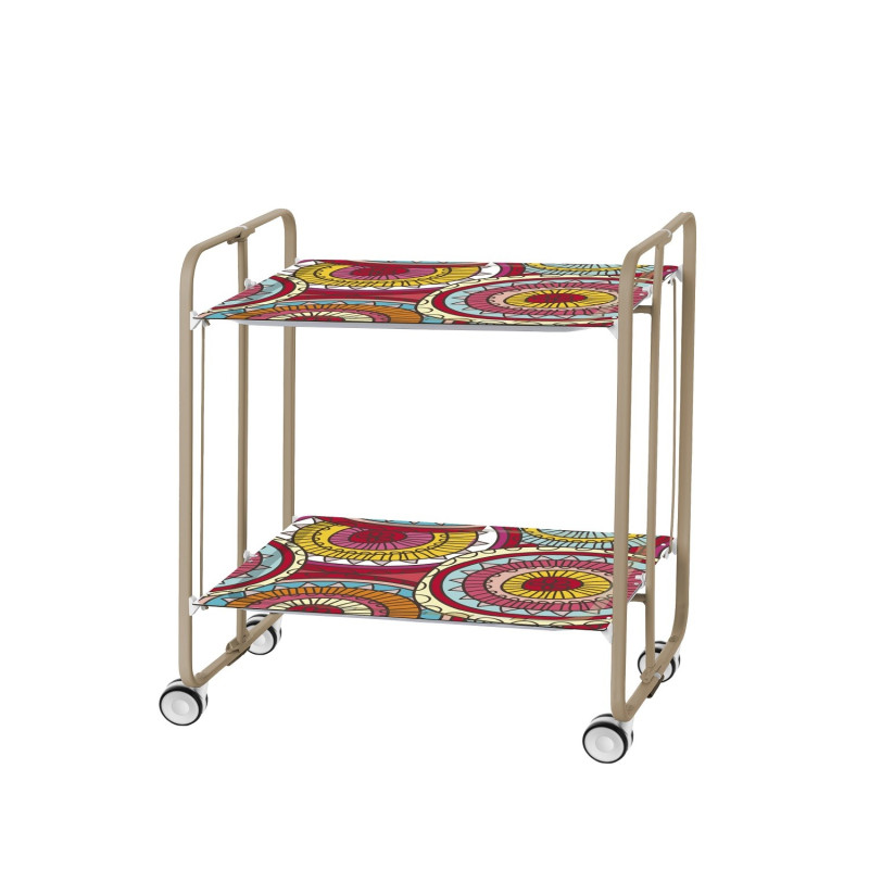 Carrinho de serviço dobrável bauhaus, armação metal cor areia, 2 bandejas