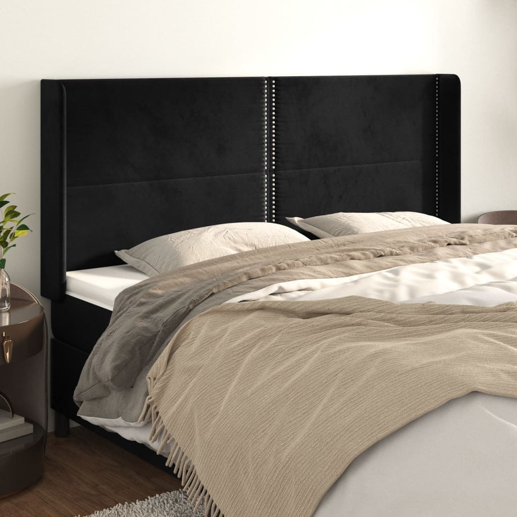 Cabeceira de cama c/ abas veludo 203x16x118/128 cm preto ptob6379