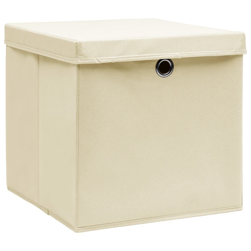 Caixas de arrumação com tampa 10 pcs 32x32x32 cm tecido creme