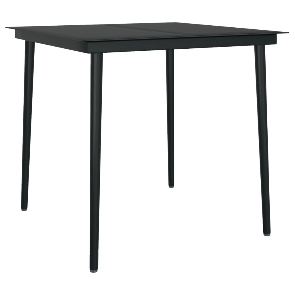Mesa de jantar para jardim 80x80x74 cm aço e vidro preto